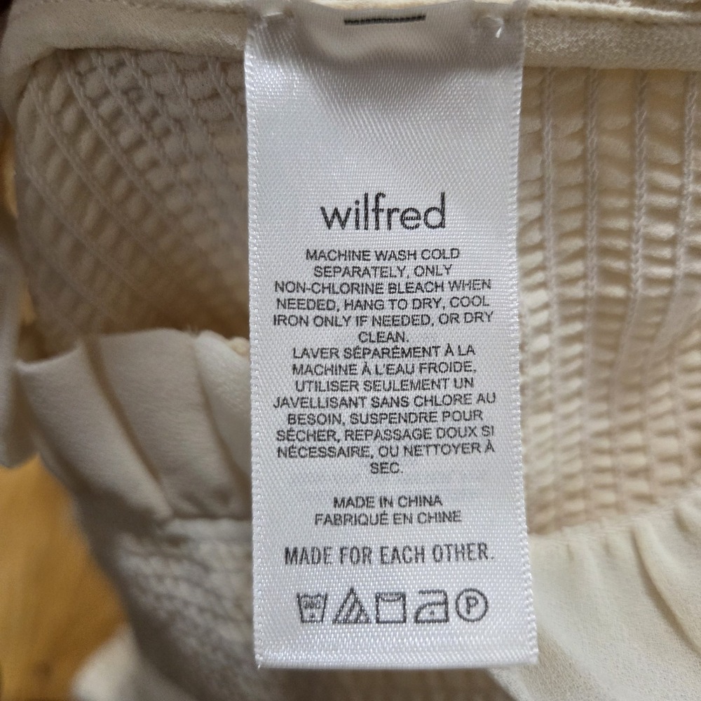 Wilfred Aritzia Tempest Smocked Chiffon Long Sleeve Ruffle Blouse Cream Small - Picture 8 of 11